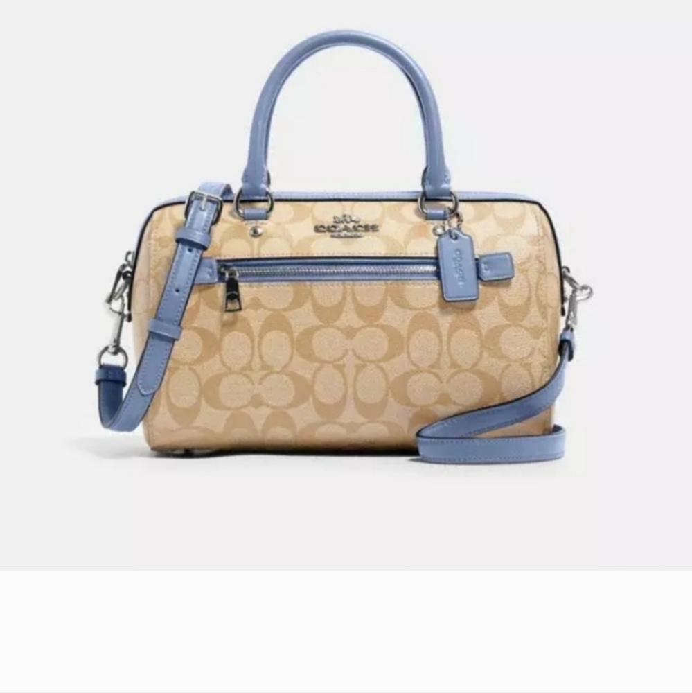 Coach Rowan Satchel In Periwinkle Trim With Signature Canvas NWOT